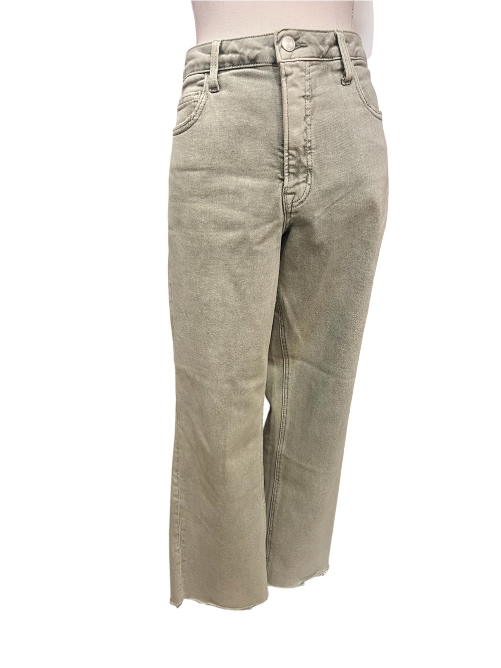 Lovervet by Vervet Olive Green High Rise Crop Wide Leg Raw Hem Jeans 32/15 - Picture 2 of 10